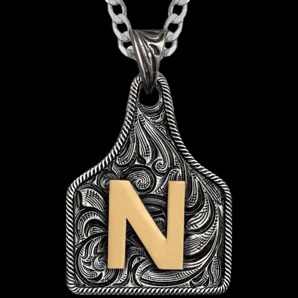 Texas Size Initial Cow Tag Necklace